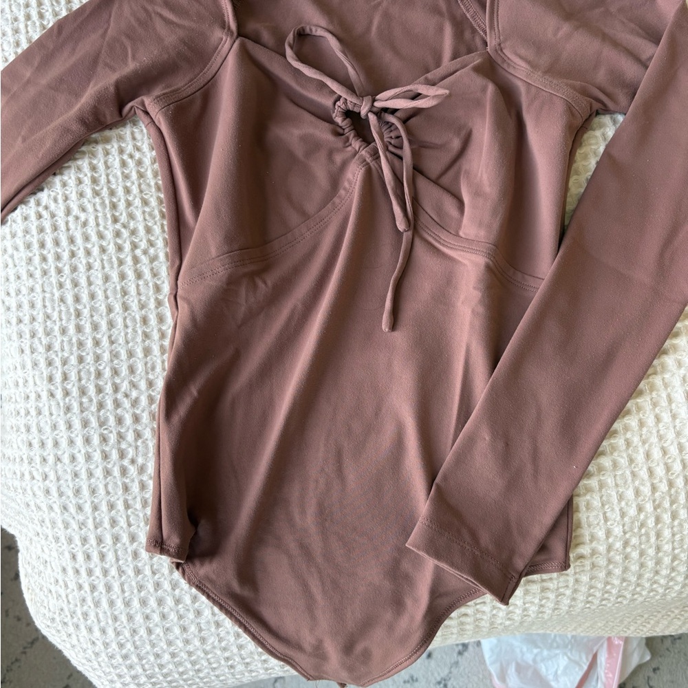 Brown Long Sleeve Top with Tie Detail